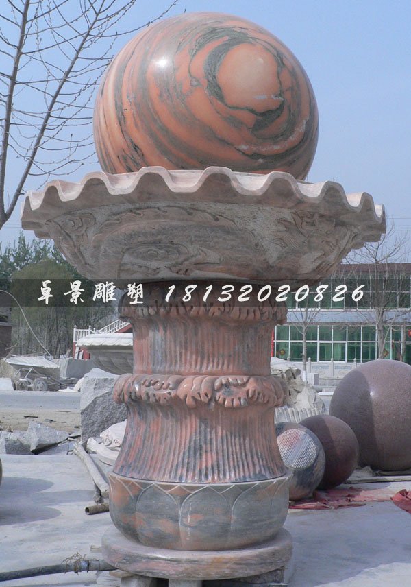 風水球石雕，石頭圓球水盆