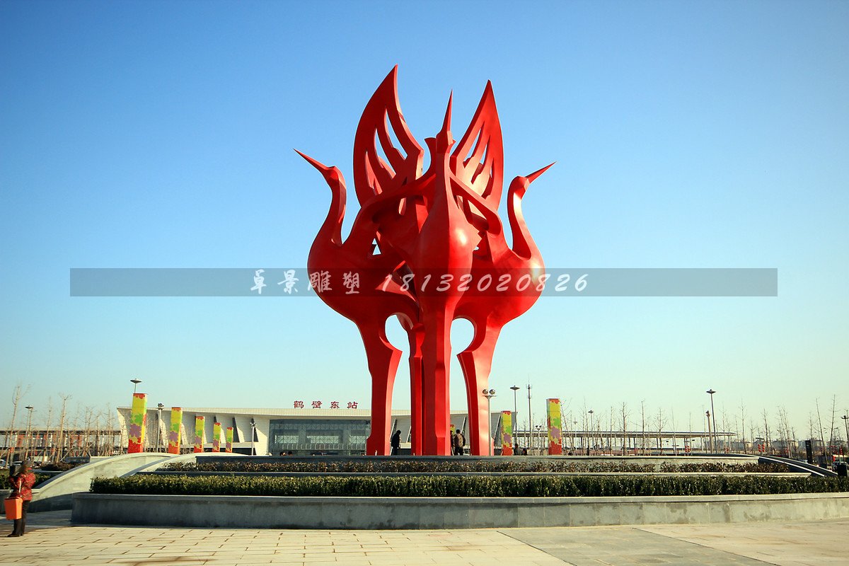 不銹鋼仙鶴雕塑，抽象仙鶴雕塑 (2)