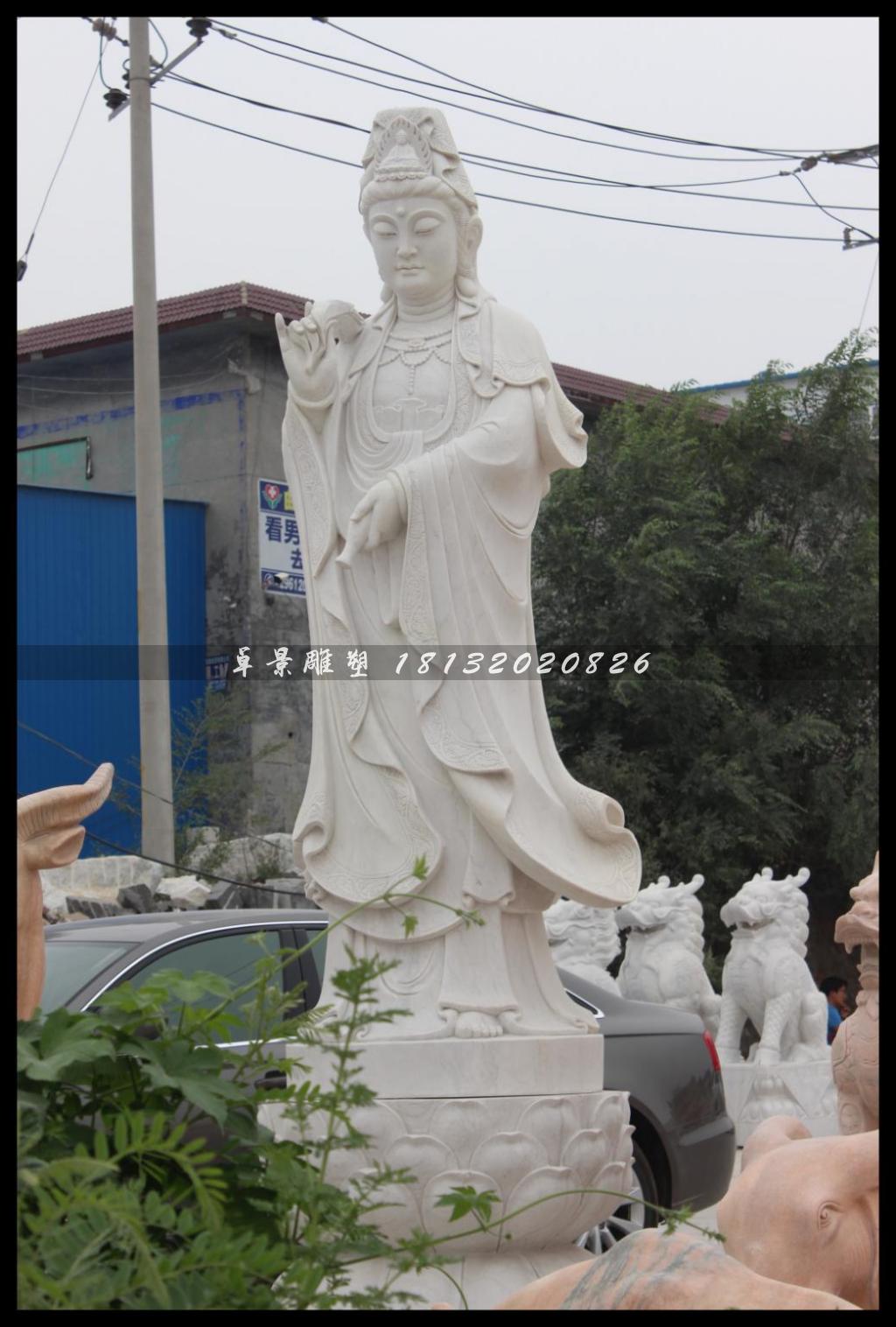 觀音菩薩石雕，漢白玉觀音菩薩雕塑