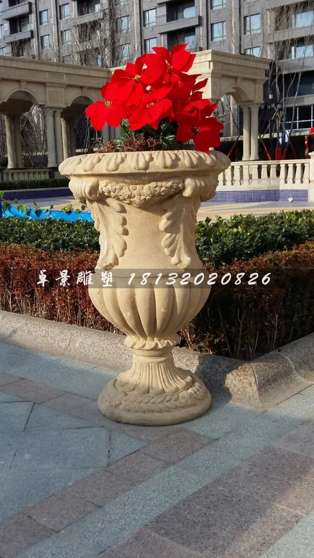 石頭花盆雕塑，小型石雕花盆