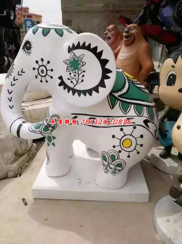 玻璃鋼大象雕塑，彩繪大象雕塑 (1)
