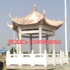 石雕亭子，晚霞紅石涼亭