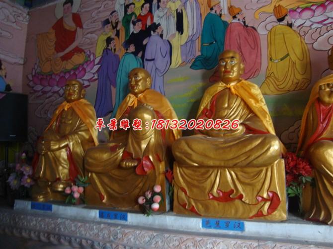 玻璃鋼十八羅漢雕塑，貼金十八羅漢雕塑 (1)