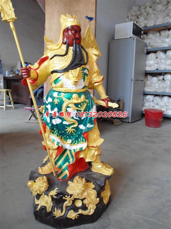 玻璃鋼紅臉關(guān)公雕塑，玻璃鋼彩繪神仙雕塑