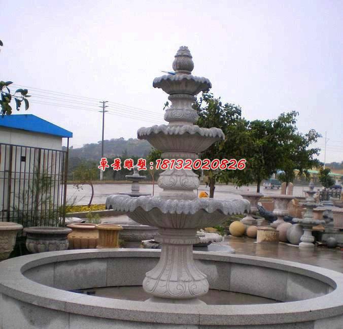 石雕噴泉，大理石三層噴泉雕塑
