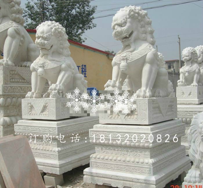看門獅子雕塑，漢白玉石雕獅子 (1)