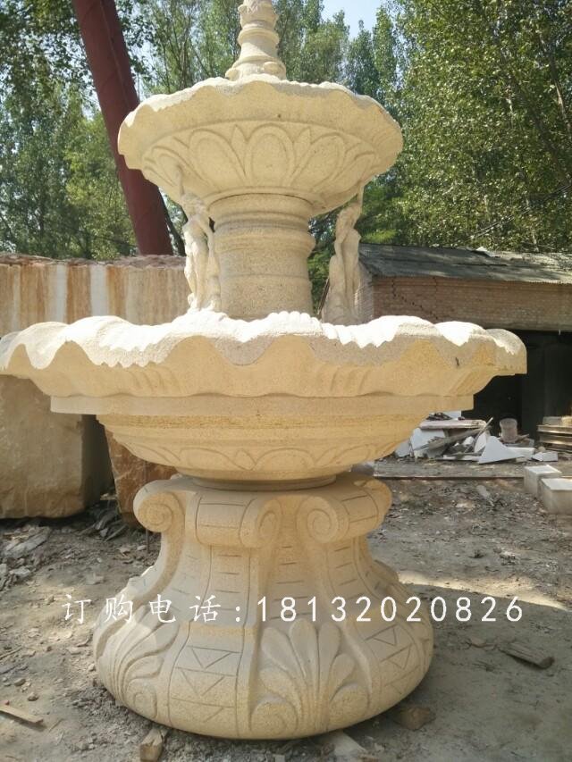 兩層噴泉石雕，砂巖噴泉雕塑
