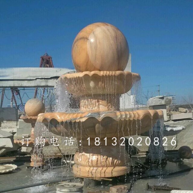 風(fēng)水球噴泉石雕，晚霞紅噴水球 (2)