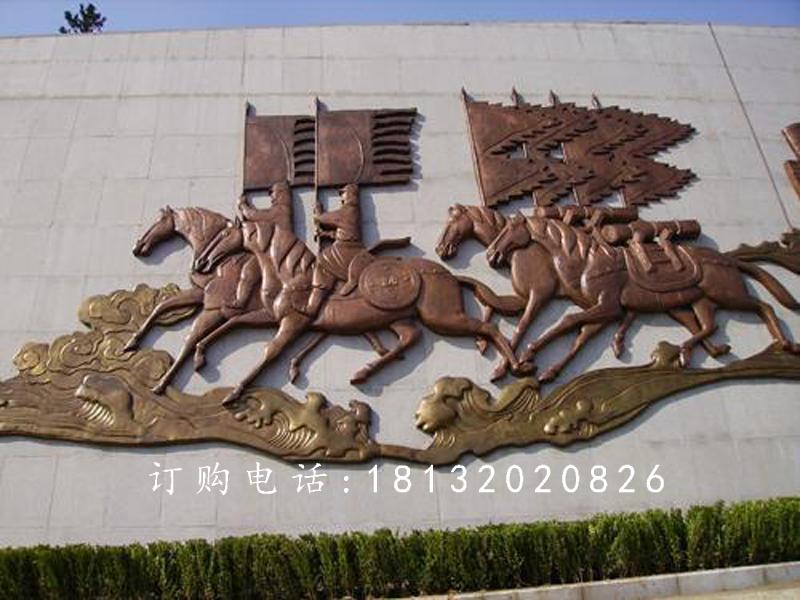 鍛銅浮雕，古代人物騎馬銅浮雕