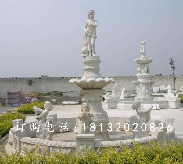 漢白玉噴泉石雕，廣場人物石噴泉