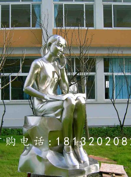 女孩思考雕塑，校園人物玻璃鋼雕塑