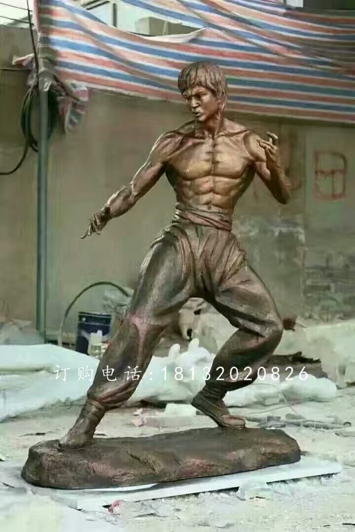 李小龍雕塑，玻璃鋼仿銅人物雕塑