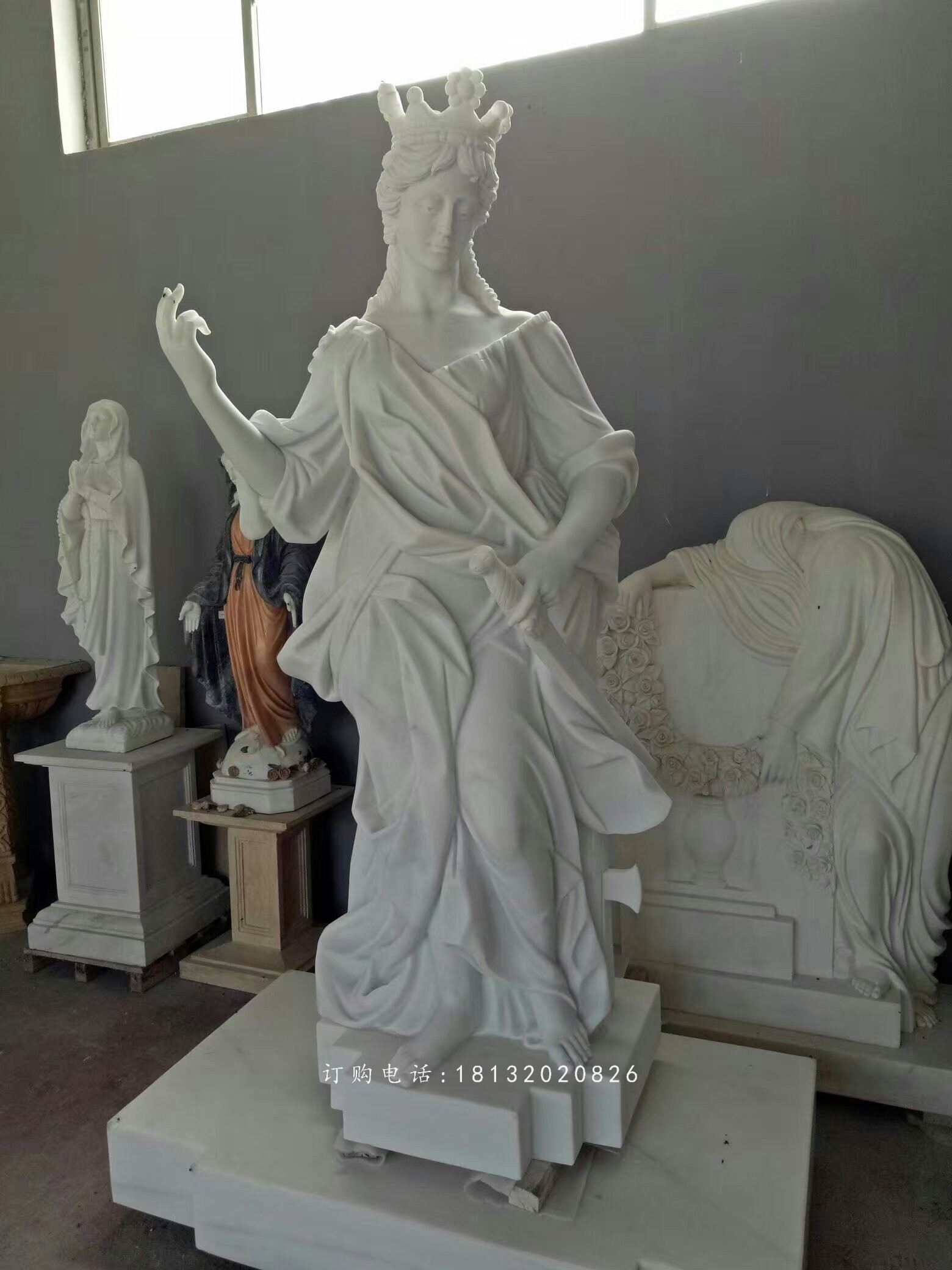 女王雕塑，漢白玉西方美女石雕