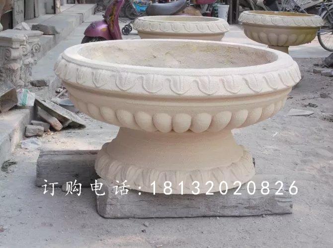 玻璃鋼仿砂巖花盆，公園花盆雕塑
