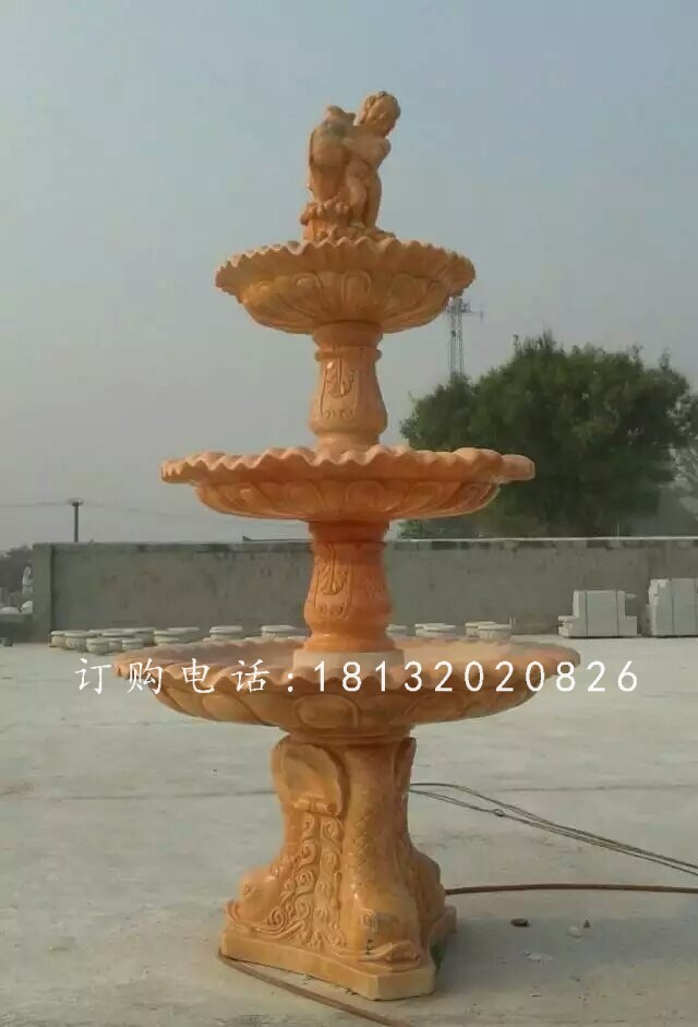 晚霞紅石雕跌水盆，石噴泉雕塑