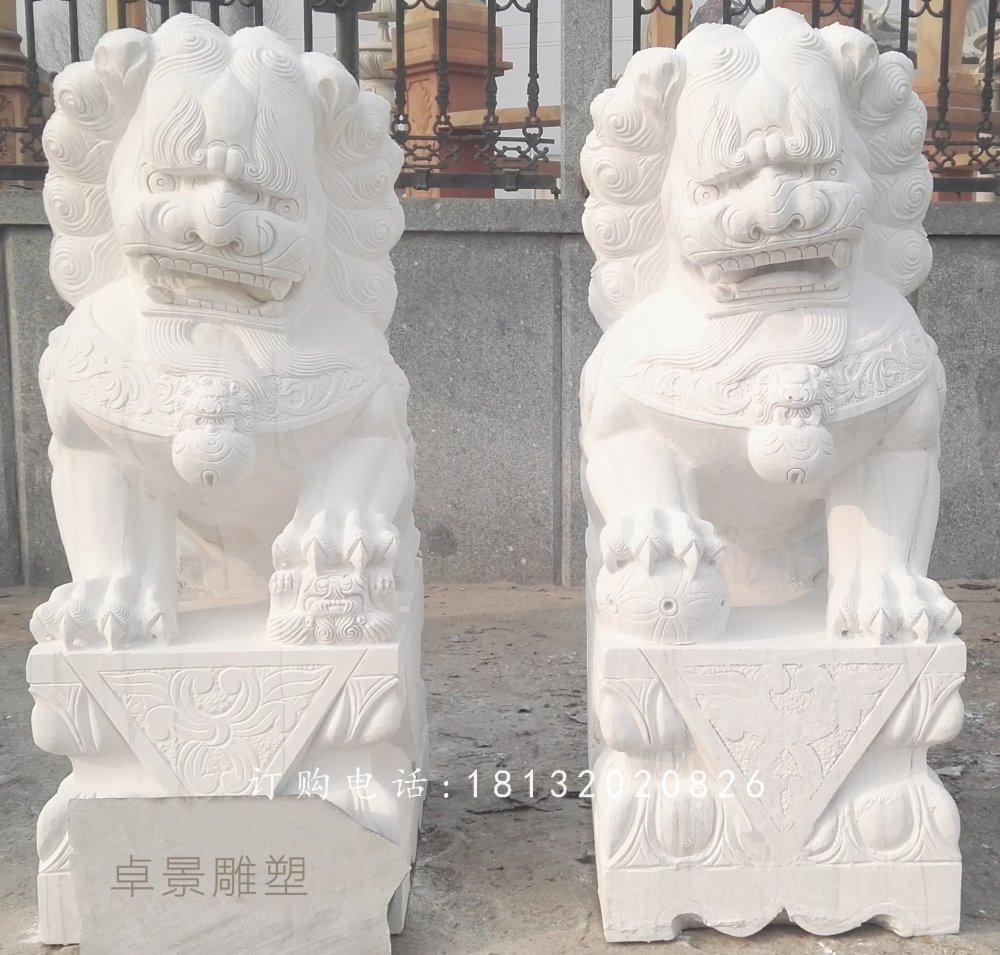 漢白玉獅子石雕，企業(yè)門口獅子石雕