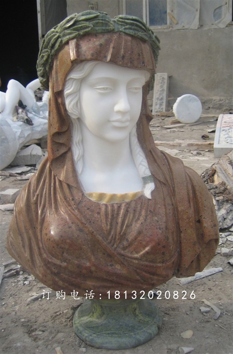 西方美女胸像雕塑，漢白玉人物石雕 (3)