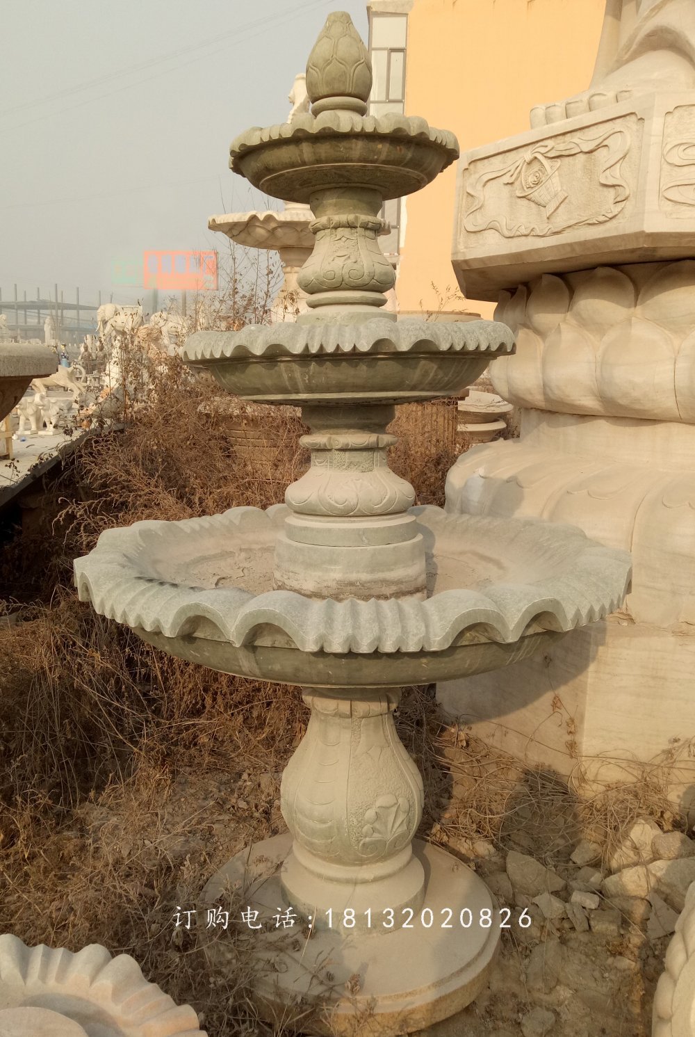 青石噴水盆，公園噴水盆石雕