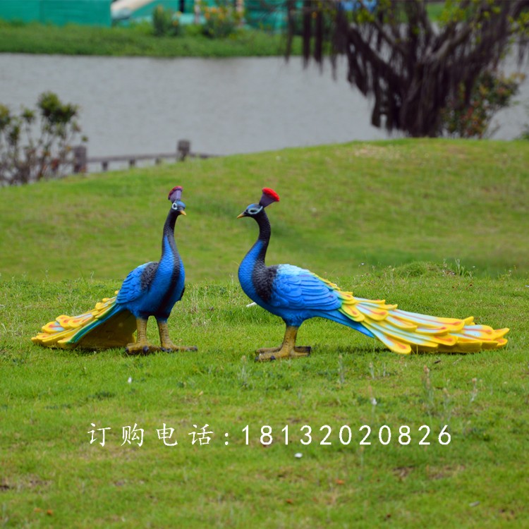 藍孔雀雕塑，玻璃鋼仿真孔雀雕塑 (2)