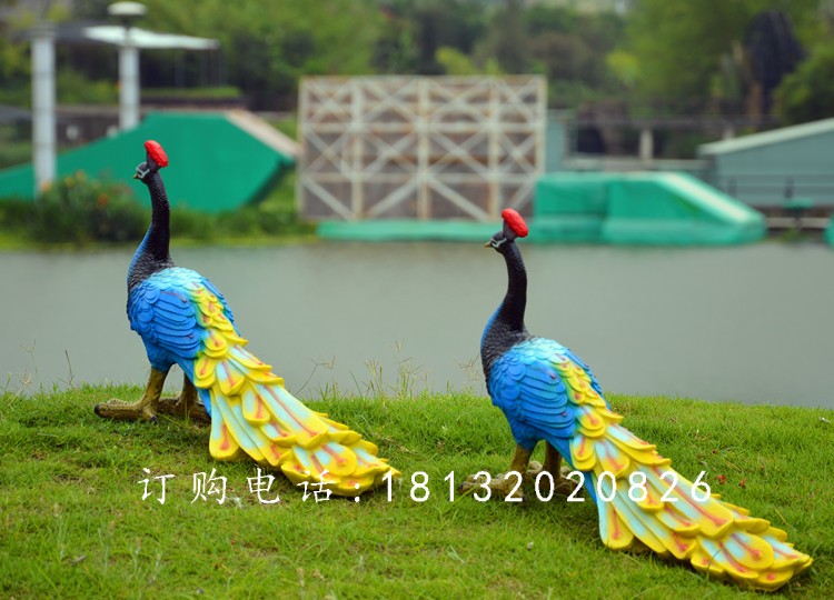 藍孔雀雕塑，玻璃鋼仿真孔雀雕塑 (3)