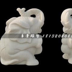 小象石雕，漢白玉象鼻向后小象石雕