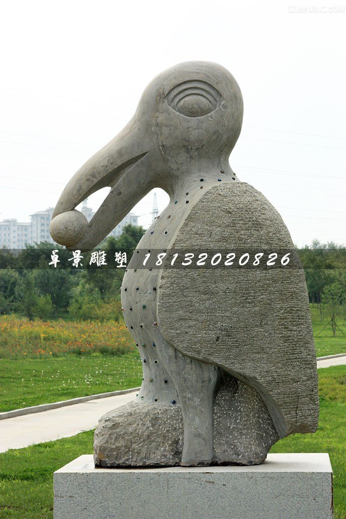 烏鴉石雕，公園動物石雕