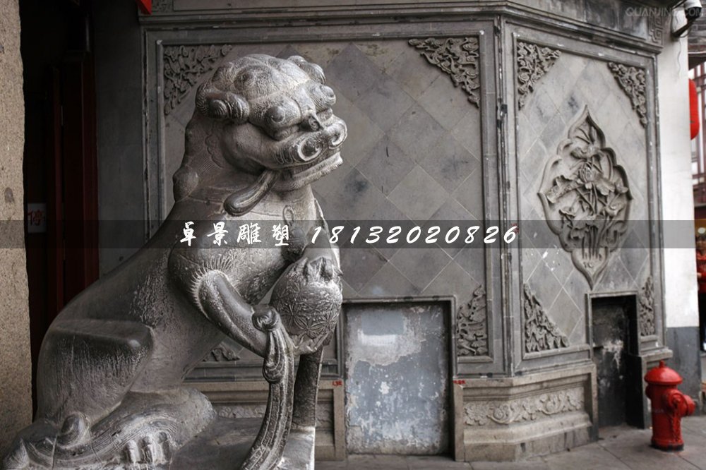 青石獅子雕塑，戲球獅石雕