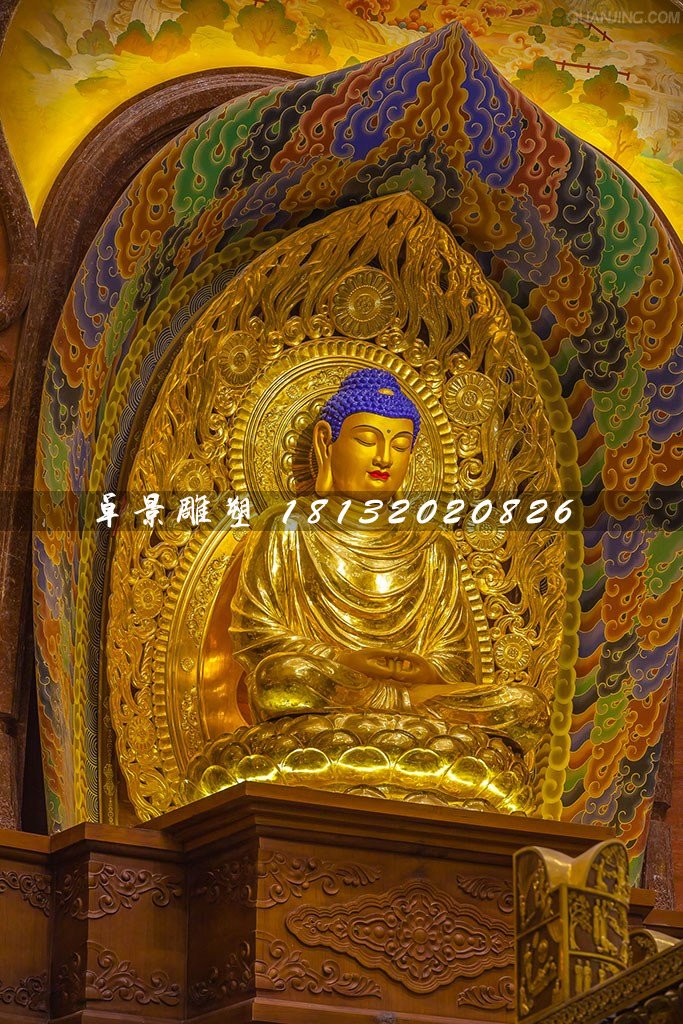 釋迦牟尼雕塑，玻璃鋼貼金佛像