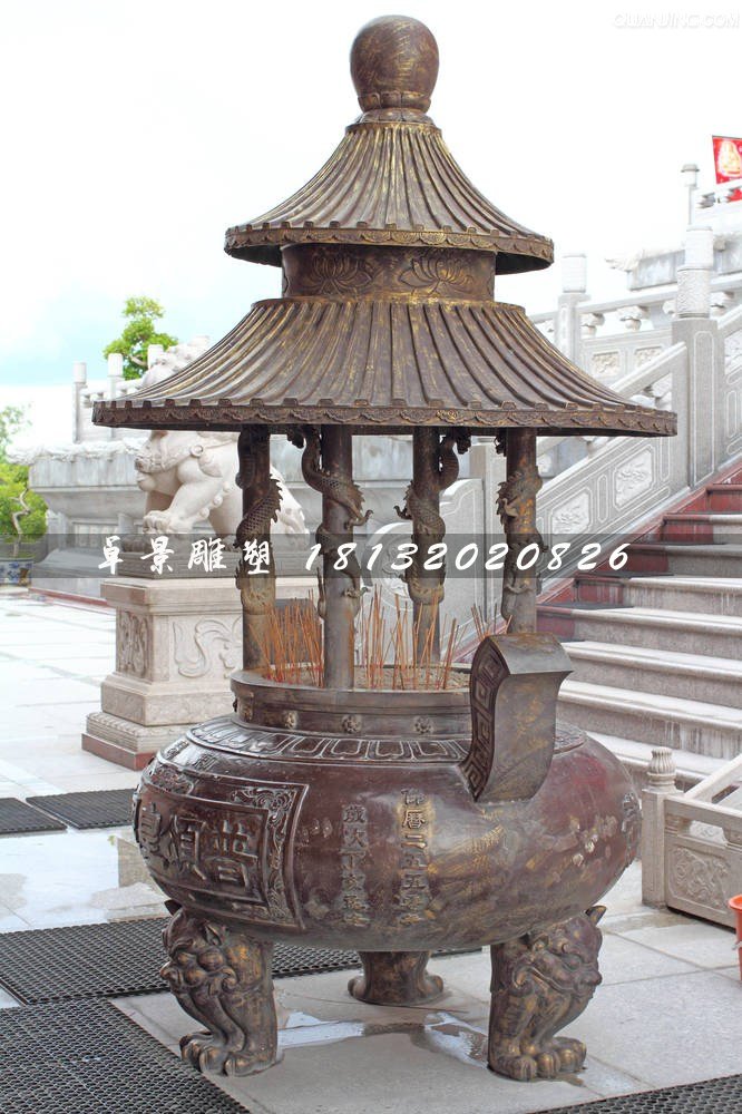 香爐銅雕，寺廟三足銅香爐