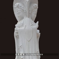 觀音石雕，漢白玉三面觀音石雕