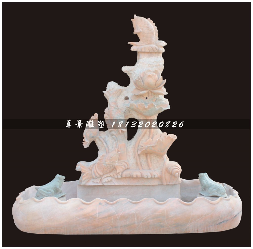 石雕噴泉，連年有魚石雕噴泉