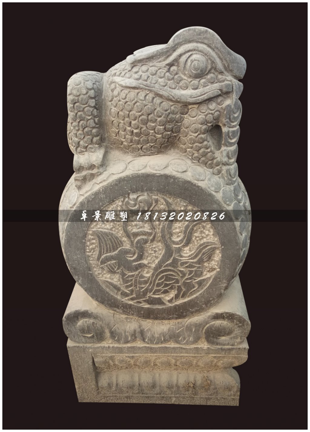 青石抱鼓石，金蟾門墩雕塑 (2)