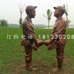 小孩斗雞銅雕，公園人物雕塑