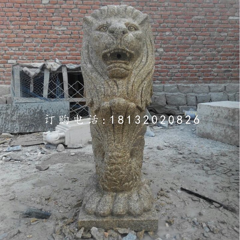 魚尾獅石雕，砂巖動物雕塑 (2)
