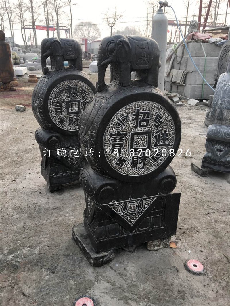 抱鼓石雕塑，小象門墩雕塑