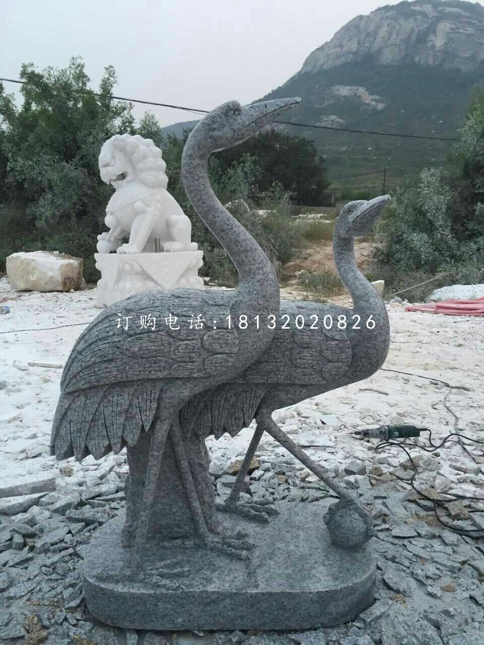 青石仙鶴雕塑，動(dòng)物石雕