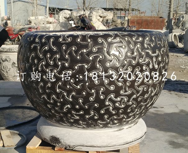 圓形水缸石雕，青石水缸
