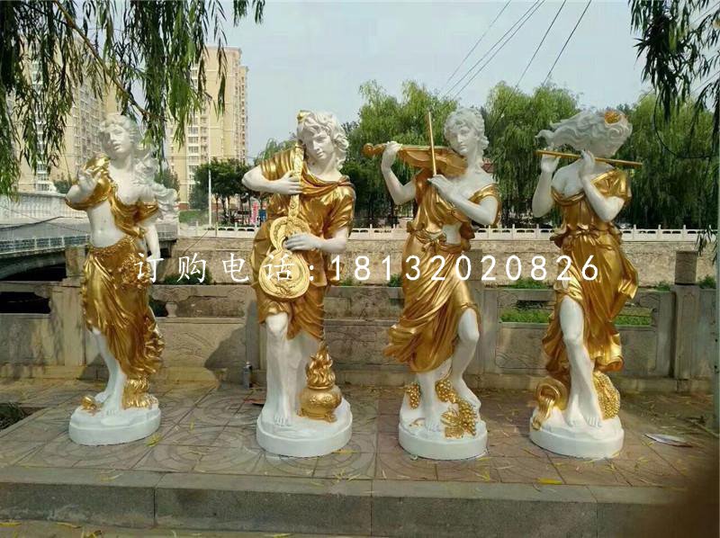 吹拉彈唱雕塑，玻璃鋼西方美女雕塑