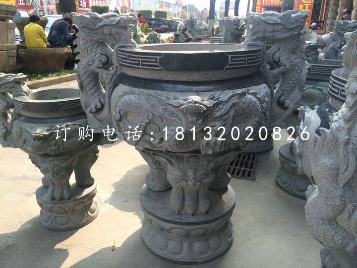 青石香爐，寺廟三足香爐