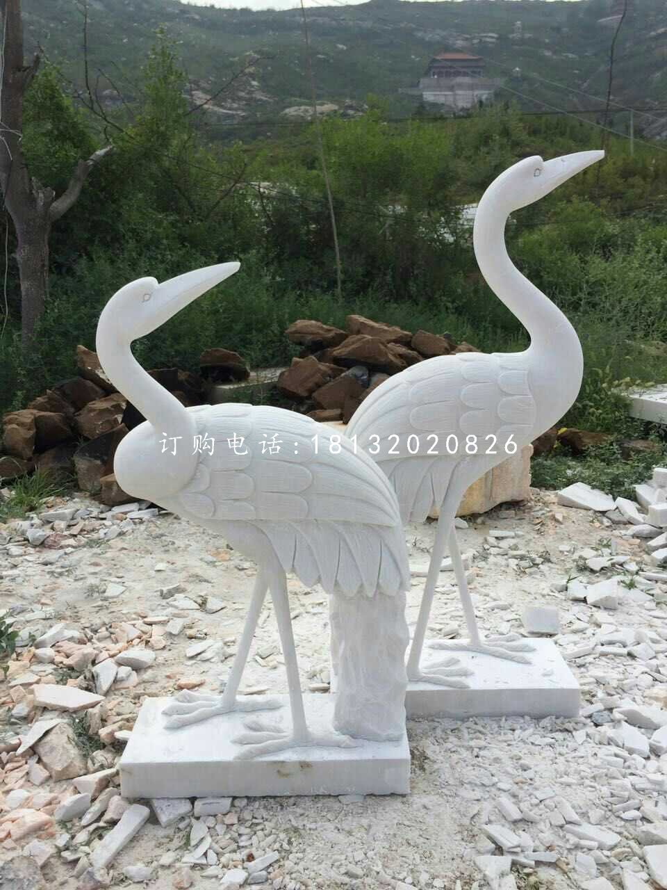 仙鶴石雕，漢白玉公園動(dòng)物雕塑