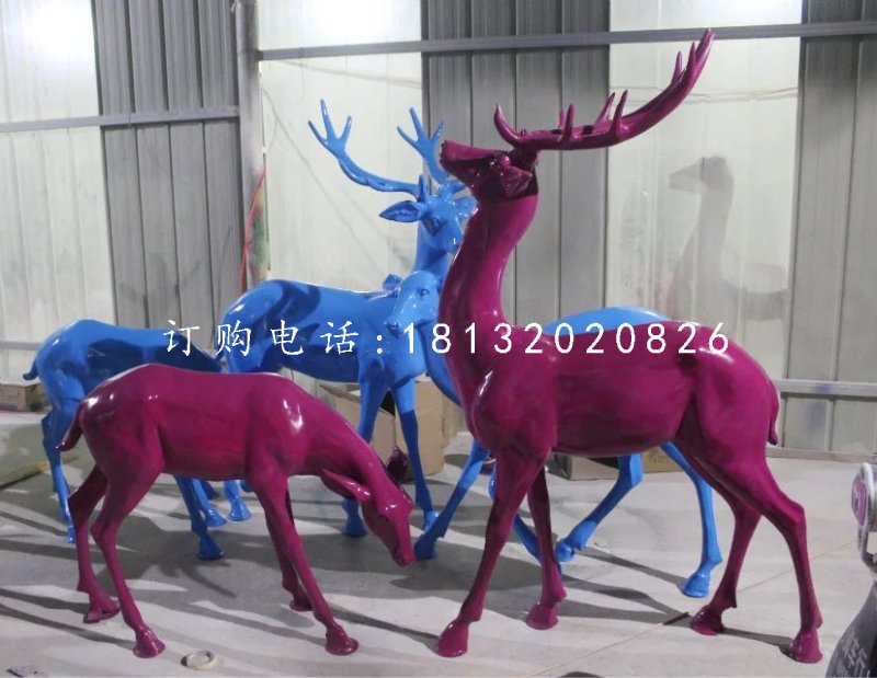 馴鹿雕塑，玻璃鋼彩色鹿雕塑 (1)