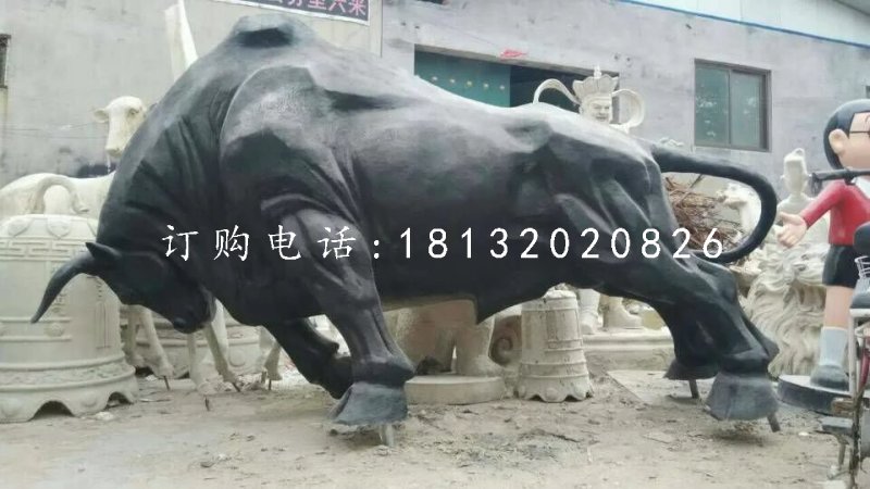 玻璃鋼拓荒牛雕塑，仿銅動物雕塑