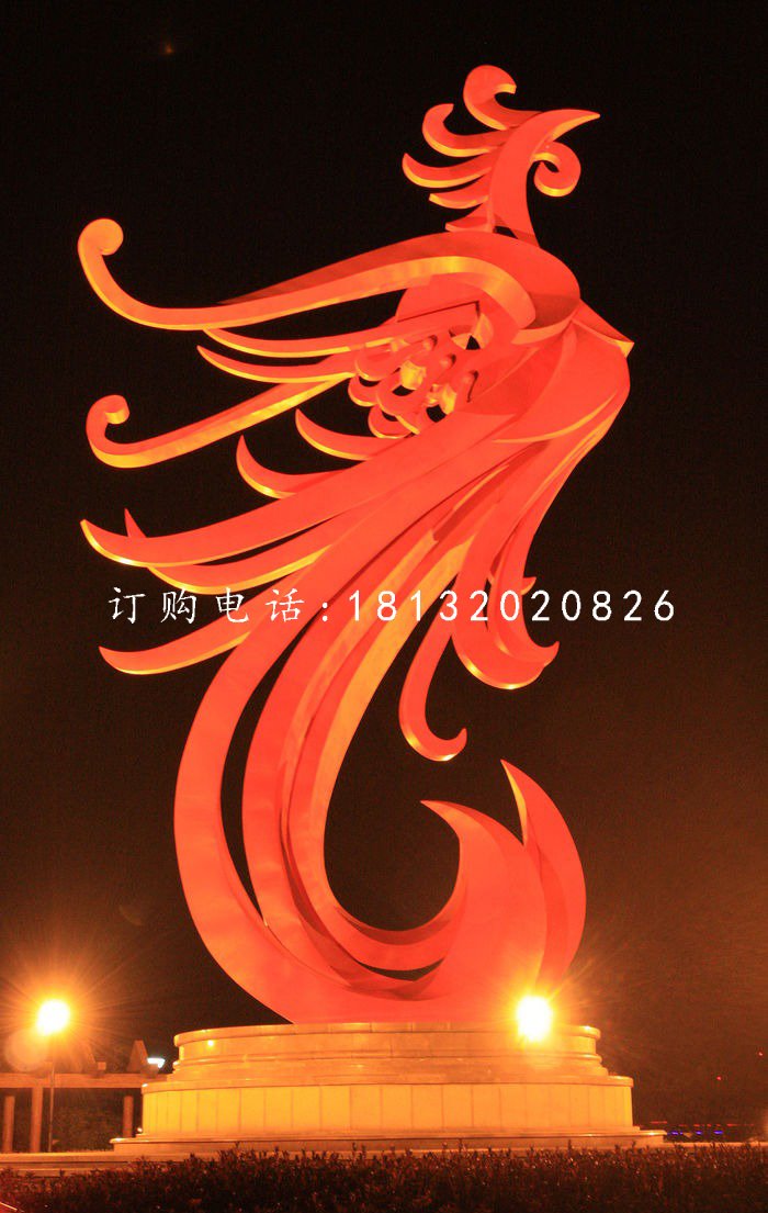 不銹鋼鳳凰雕塑，廣場抽象鳳凰