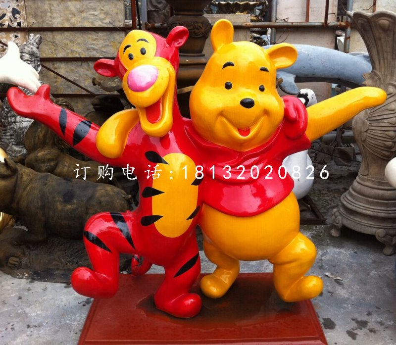 維尼熊跳跳虎雕塑，玻璃鋼卡通雕塑