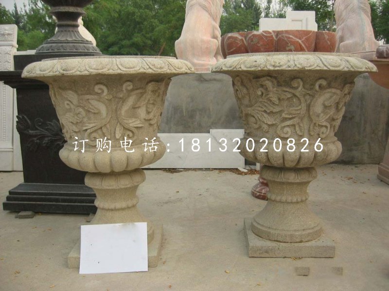 砂巖花盆，歐式花缽雕塑