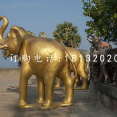 玻璃鋼金色大象，廣場動物雕塑