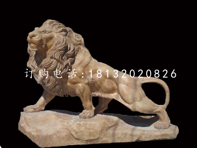 非洲獅石雕，晚霞紅動(dòng)物雕塑