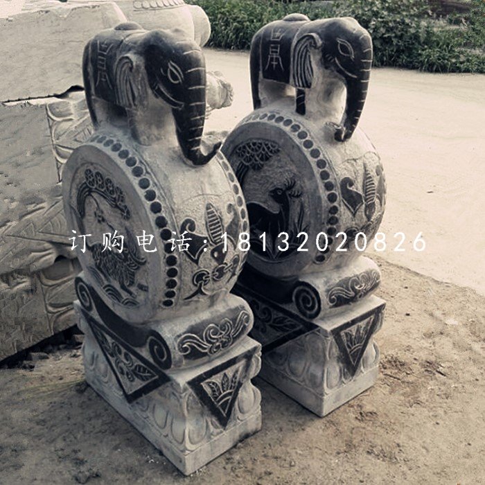 青石仿古大象門墩，門口抱鼓石