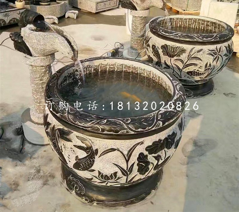 青石仿古石缸，別墅流水?dāng)[件
