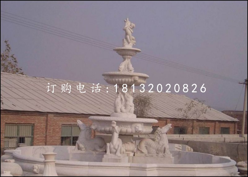 三層噴泉石雕，漢白玉歐式噴泉